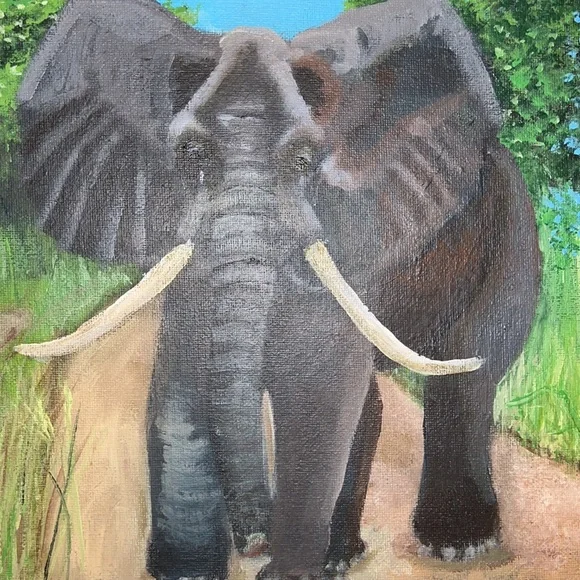 Gorgeous Timothy Gilbert original acrylic elephant safari painting size 11x14!